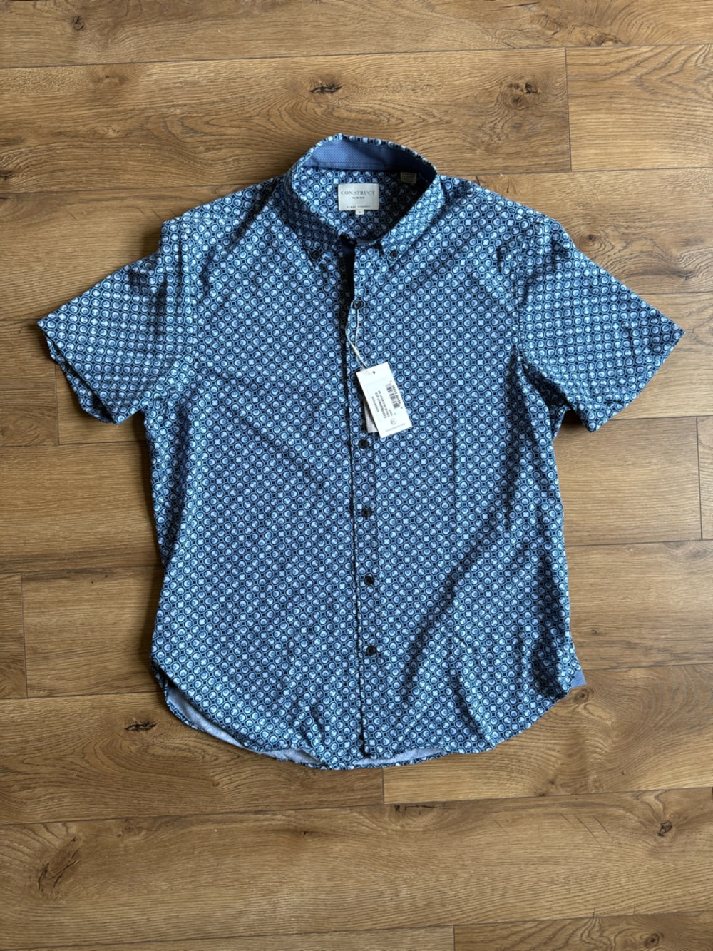 Nordstrom Blue Geometric Short-Sleeve Button-Down Shirt